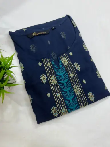 Embroidery Kurtis Night Blue, Gold and Blue Embroidery