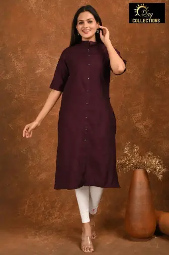Collar Neck Kurtis Shiny Dark Wine