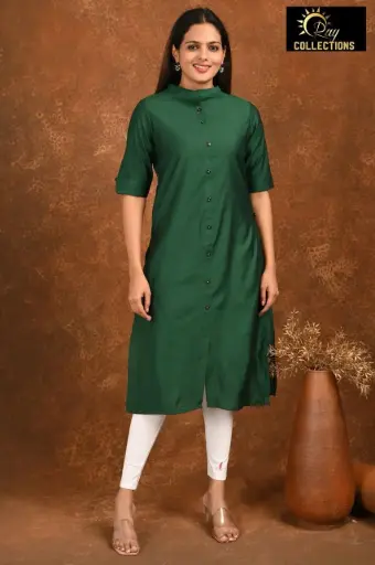 Collar Neck Kurtis Shiny Green