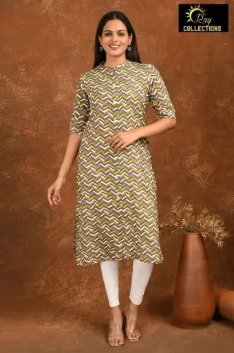 Collar Neck Kurtis Light, Dark Green Patterns