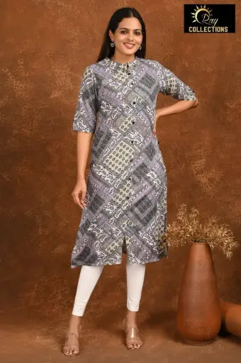 Collar Neck Kurtis Purple, black-white Patterns