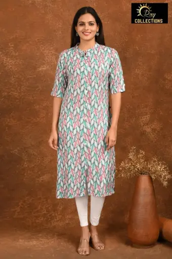 Collar Neck Kurtis White Mutted Pink, Blue Patterns