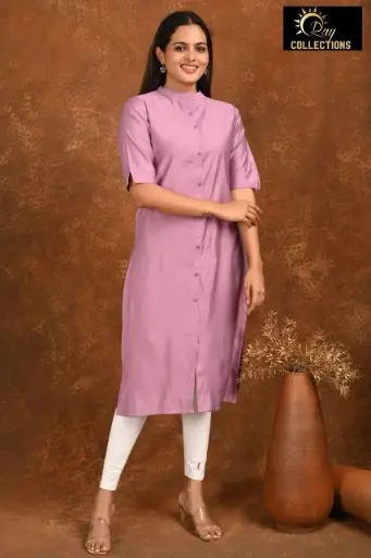 Collar Neck Kurtis Shiny Purple