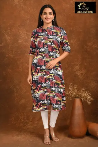 Collar Neck Kurtis Black, Red-White Pine