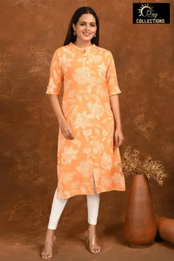 Collar Neck Kurtis Peach, silver flowers