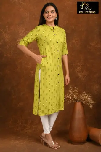 Collar Neck Kurtis Parrot Green