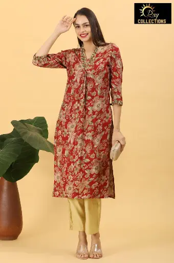 Vatican kurti set Red with cream floral