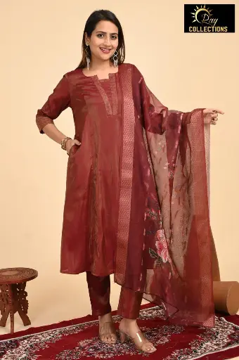Partywear Aline Duppatta kurta sets Marron 