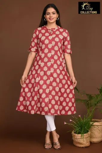 Combo Aline kurtis 2 @ 1060 Red with Cream Flowers