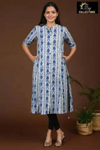 Combo Aline kurtis 2 @ 1060 White with Blue Pattern