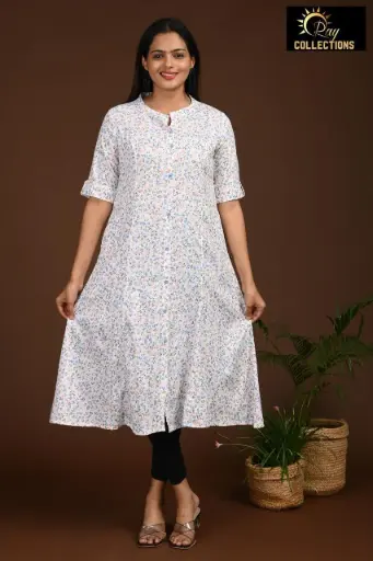 Combo Aline kurtis 2 @ 1060 White with Multi Colour leaves