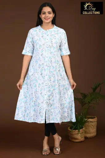 Combo Aline kurtis 2 @ 1060 White with Light blue flowers