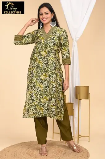 Vatican kurti set Green with White leaves