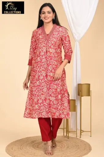 Vatican kurti set Red with Gold Flowers